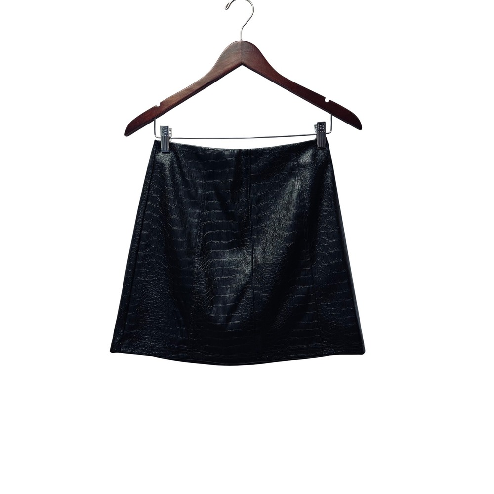 Alya Mini Skirt S Black Faux Croc Leather Edgy Y2K Goth Streetwear Dark Punk NEW